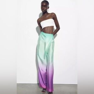 Zara Mint and Lavender Tye dye Wide Leg Pants Size Small